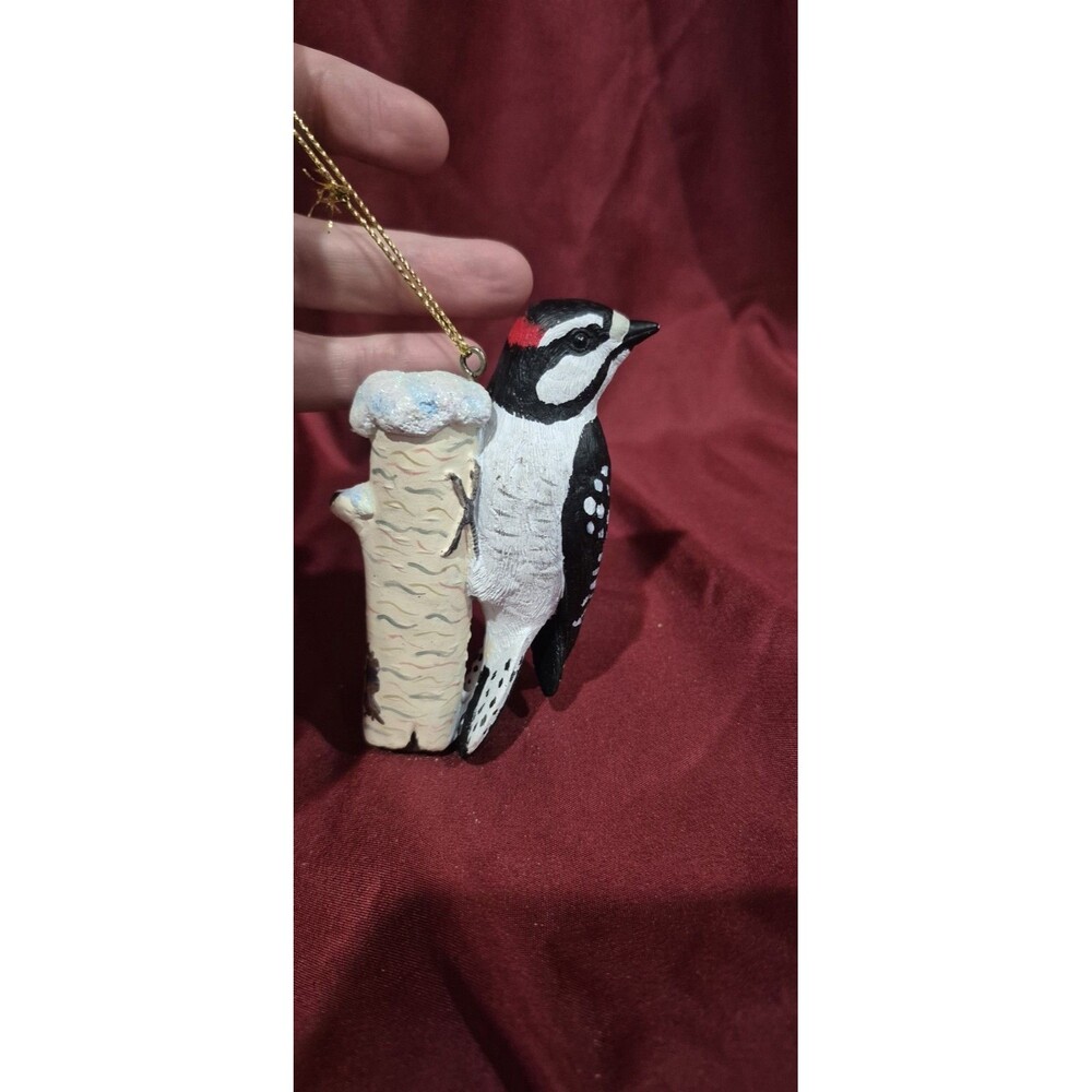 NWT Danbury Mint Hand Painted Songbird Christmas ornament Downy Woodpecker